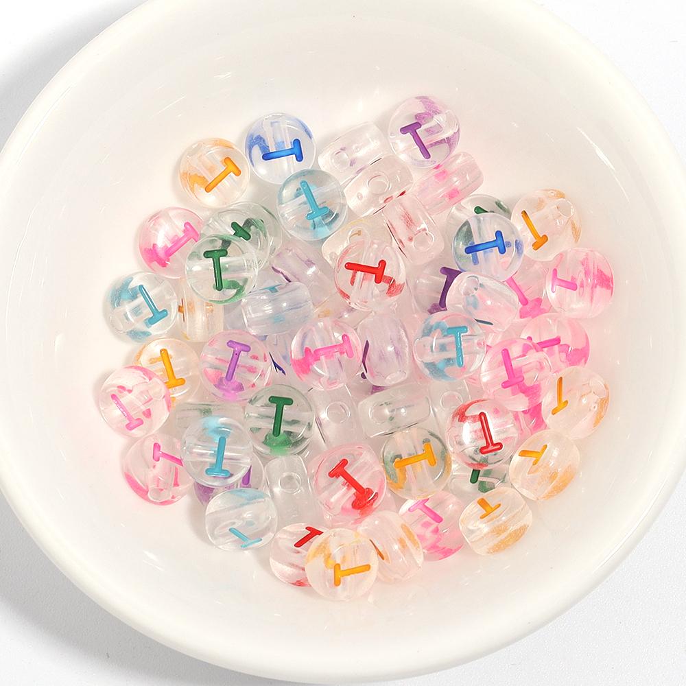 100Pcs Acrylic Flat Letter Beads Colored Alphabet Clear Round Loose Bead For Bracelet Necklace Charms Jewelry Making Accessories