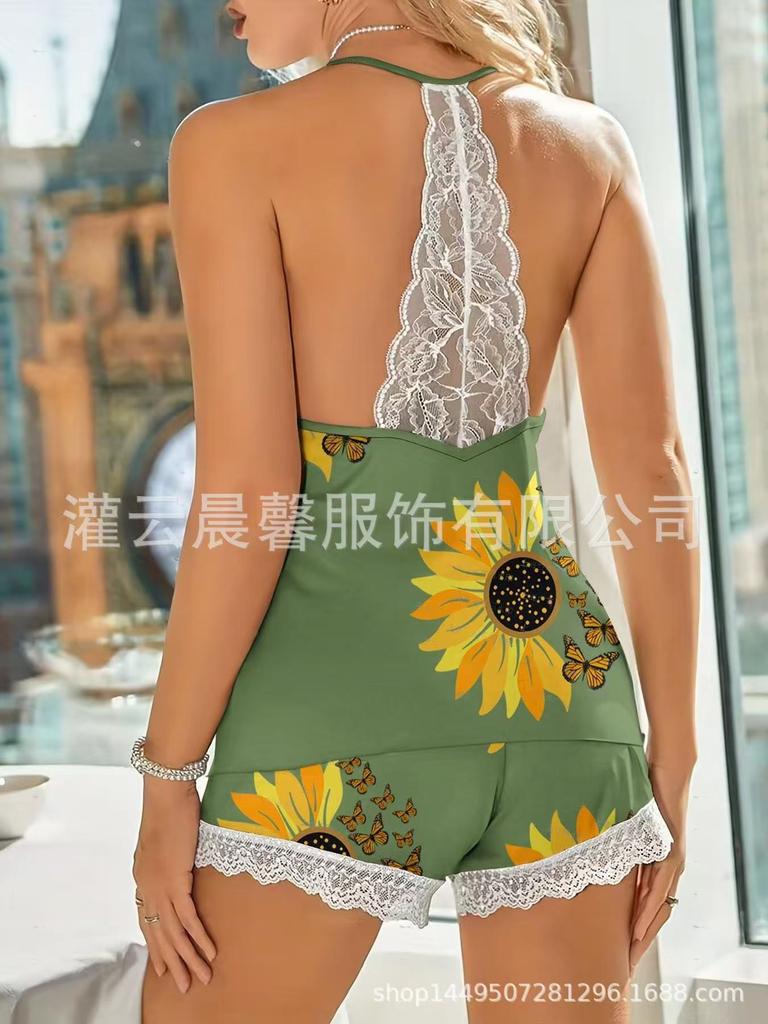 European and American loungewear four seasons new casual pajamas women's milk silk fabric vest sleeveless shorts set