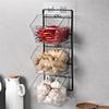 M-Modern-3 Compartments Wall Mounted Ginger Garlic Container Countertop Onion And Potato Storage Box With Metal Rack Durable Len