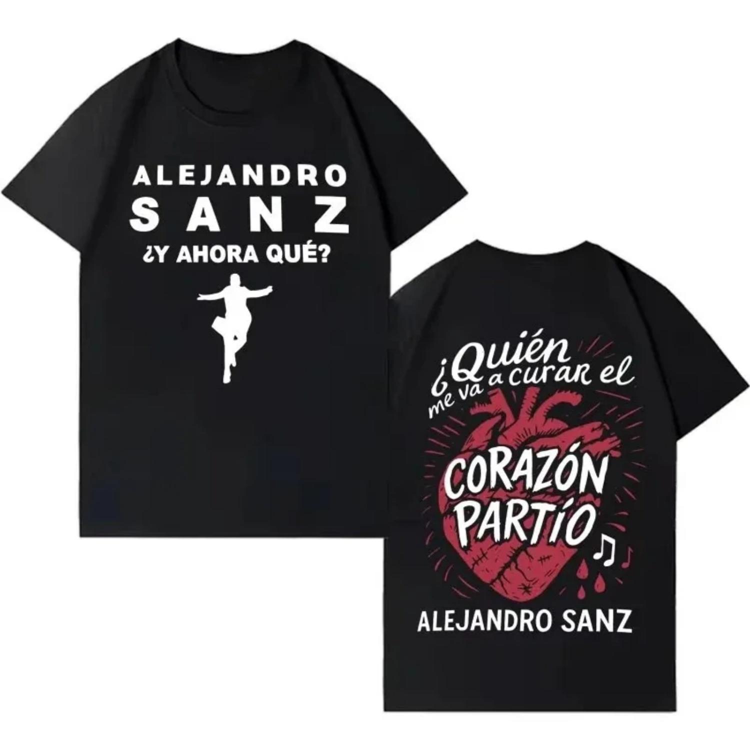 

Singer Alejandro Sanz 2026 Fashion Printed Short Sleeve T-Shirt Unisex Hip Hop Punk Casual Y2K Cotton Clothing Fan Gift S чёрный