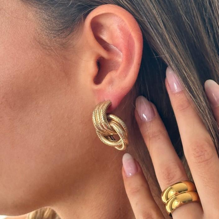 Fashion 18K Vintage Texture Gold Plated Stainless Steel Earrings For Women Geometric Circle Twist Statement Earring Jewelry Bijoux