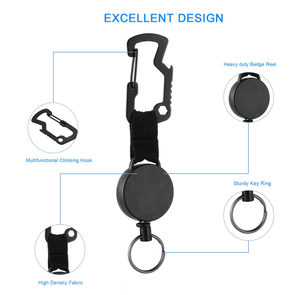 Retractable Pull Badges Holder Steel Wire Rope Buckle Key Holder Reel Carabiner Keychain Outdoor Keychain Tool