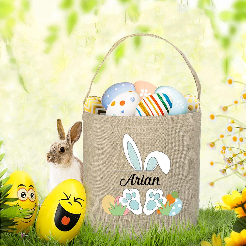 Easter Bunny Ear Cute Rabbit Bucket Custom Easter Bag with Name Girls Boys Bunny Basket Name Bags Gifts for Kids