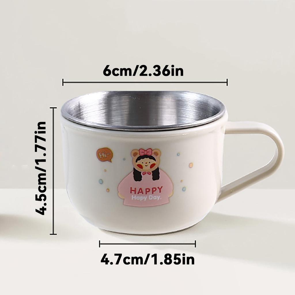 Mini Cartoon Children Water Cup With Handle 304 Stainless Steel Double Wall Milk Coffee Mug Durable Anti Scalding Drinking Cup