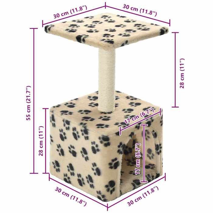 VidaXL Cat Tree with Sisal Scratching Posts 55 Cm Beige Paw Print
