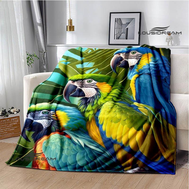 3D Parrot Cute Printed Blankets Picnic Blanket Warm Flannel Blankets Soft and Comfortable Blanket Bed Linings Birthday Gift