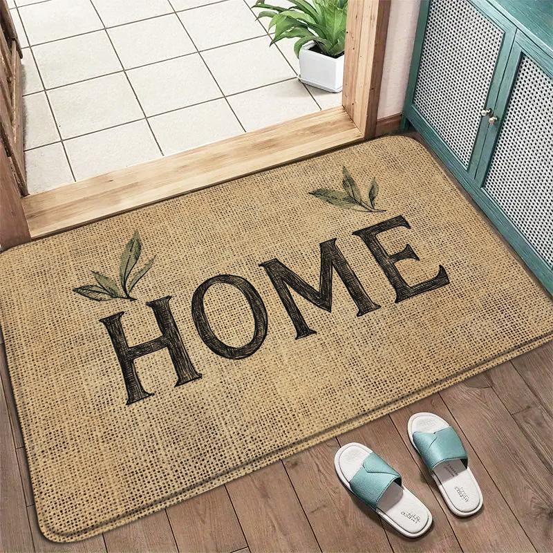 Brown Home Black Handwritten Carpet Mat Anti-Slip Rubber Backing Rug for Entryway Front Door Mat Hallway Home Decoration Durable