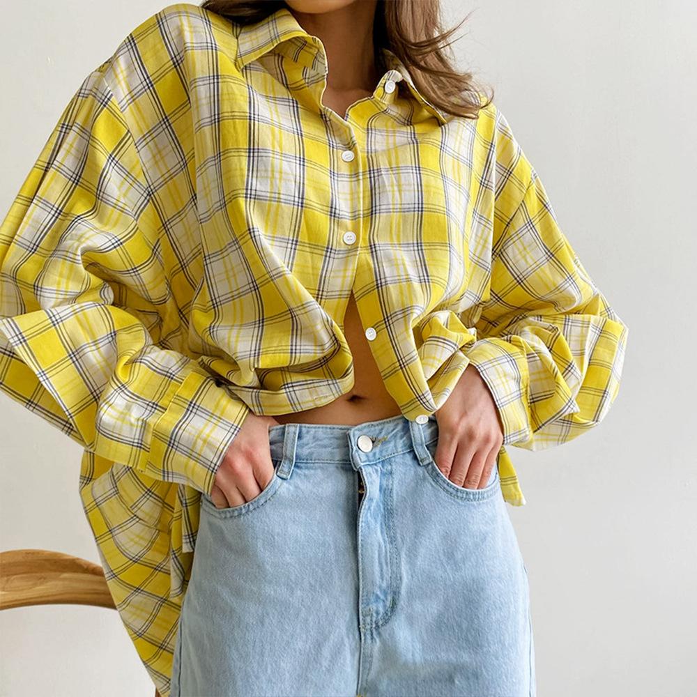 Chemise à carreaux vintage pour femme automne et hiver