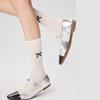 Cute Bowknot Pattern Long Calf Length Socks for Women and Girls Breathable Mesh Ribbed Student Cotton Stockings Hosiery
