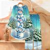 Christmas Print Two Piece Outfit Women Long Sleeve Irregular Hem Tunic Top Wide Leg Pants Casual Matching Set