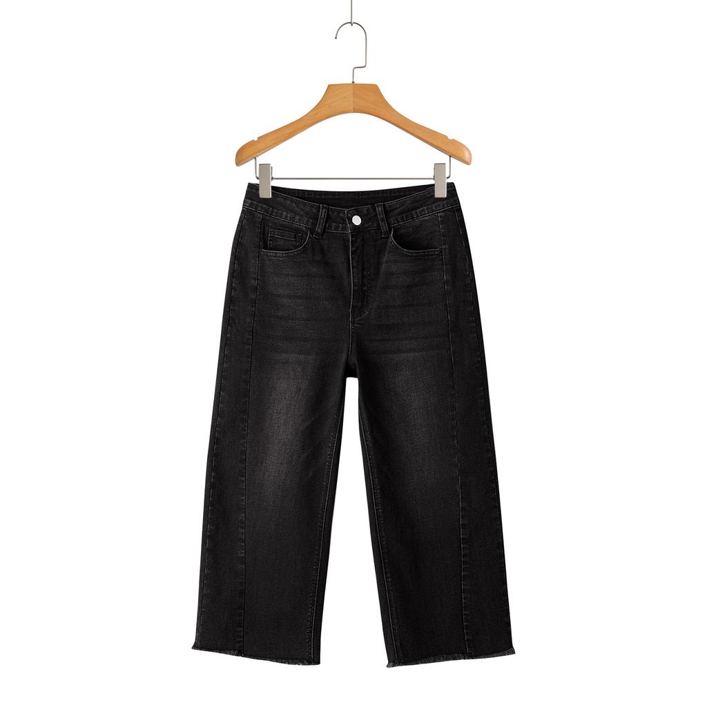 Women's Denim Classic Versatile High Waist Fashionable Cropped Pants