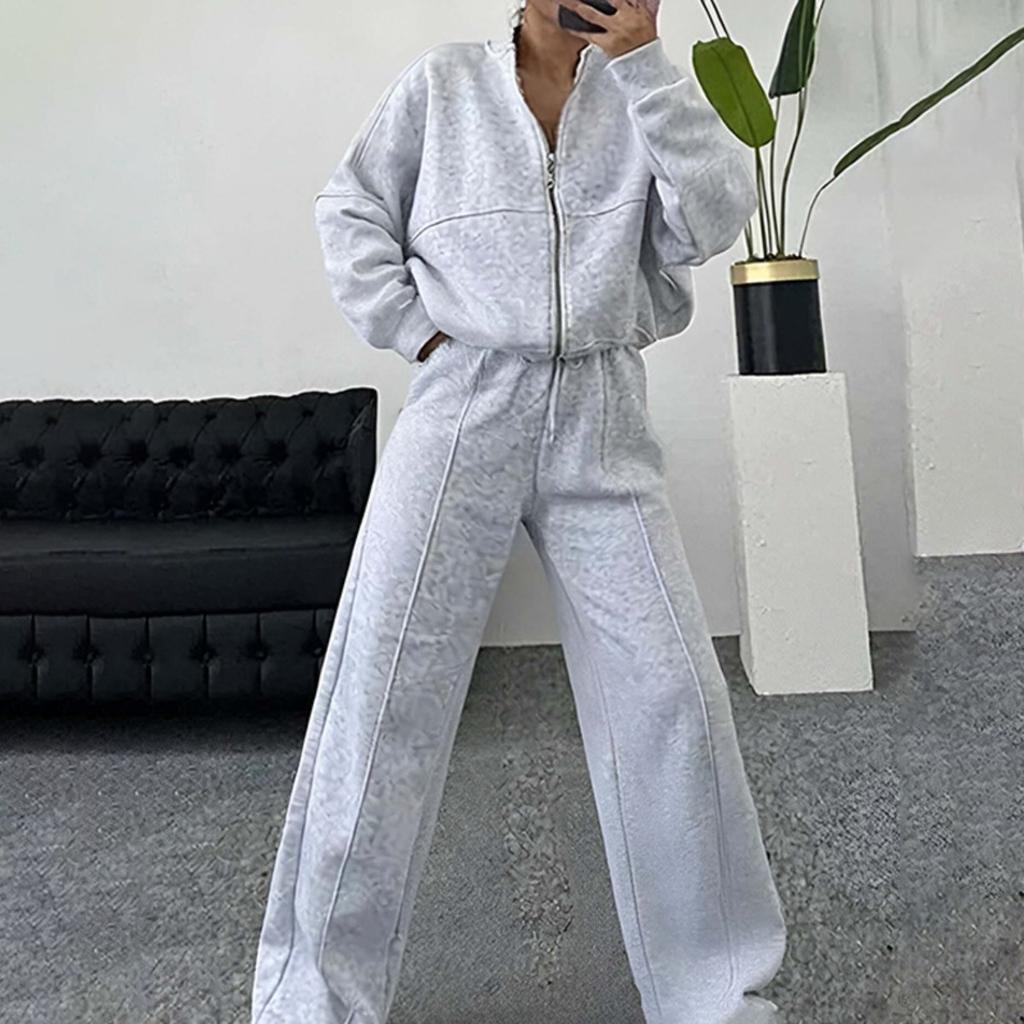 Women's Spring Suit Temperament Casual Solid Color Loose Lace Up Sweatshirt Sports Suit