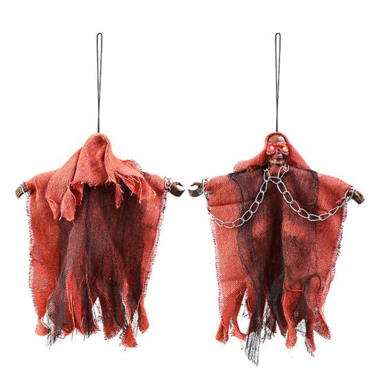 Halloween Hanging Ghost Scary Grim Reaper Prop with LED Glowing Eyes And Chain for Outdoor Yard Lawn Tree Haunted House Decor