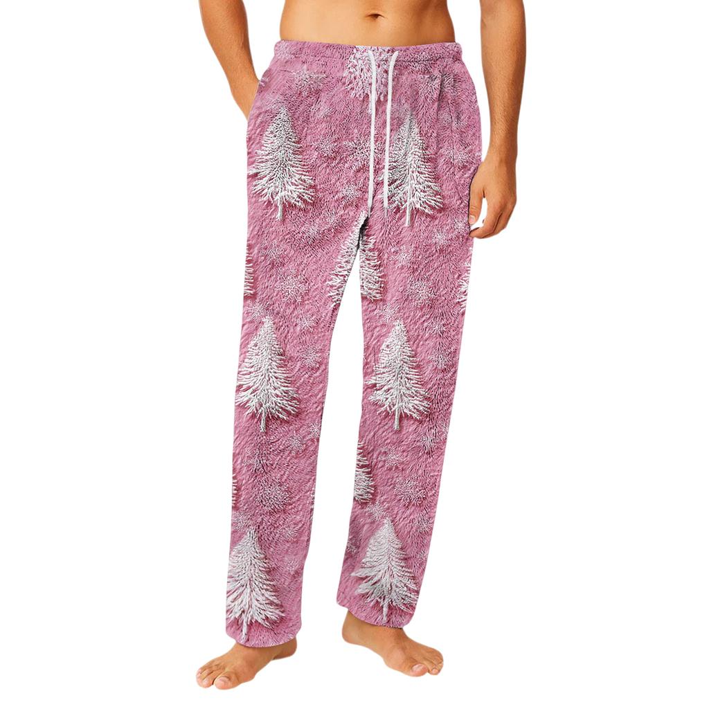 Men's Drawstring Pocket Flannel  Pants Homewear Sleep Pants