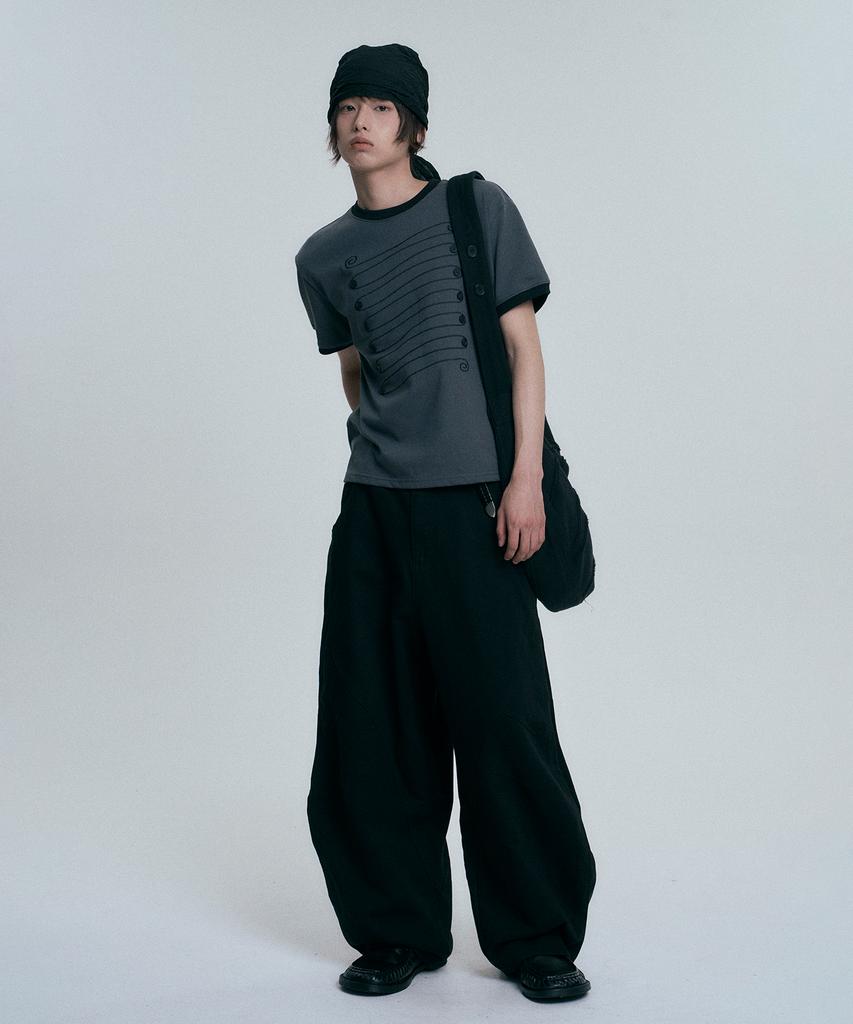 MOO Button Pilot Short Sleeve T-Shirt - Dark Gray