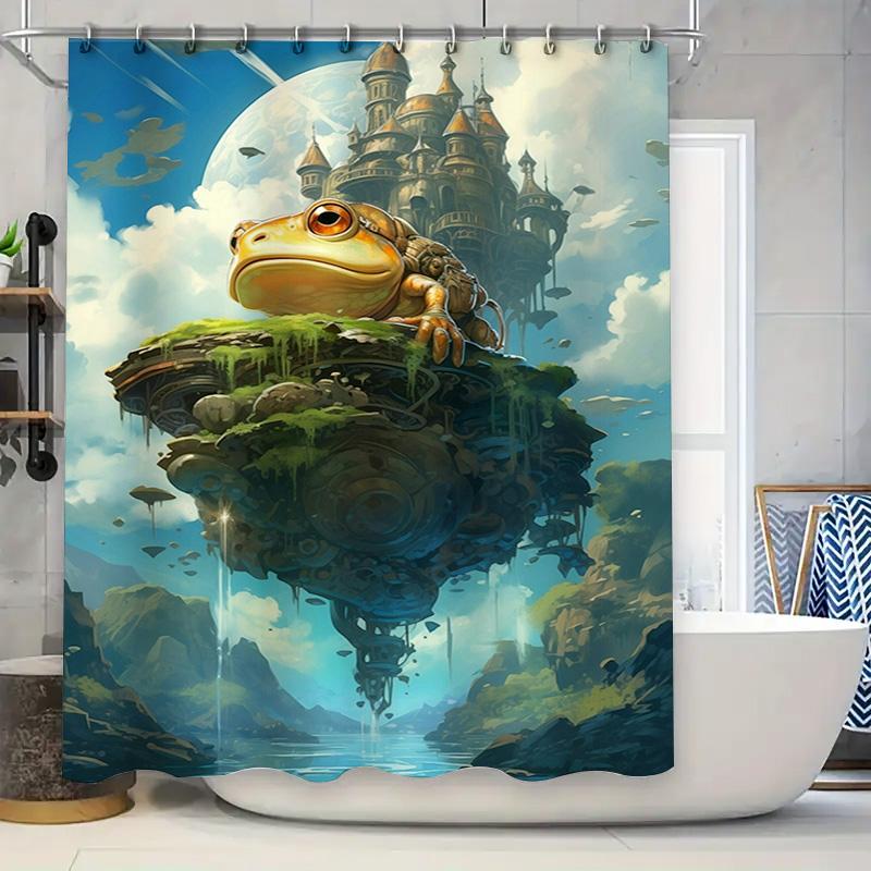 

Fantasy-Themed Shower Curtain With Castle, Frog, And Floating Island Design Immersive Bathroom Decor For Your Home (128 Characte 90x180cm