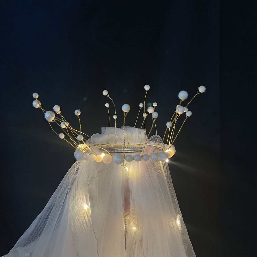 Pearl Hairpin White Veil Bridal LED Light Bride Veil Korean Bride Headwear Bride Crown Wedding Veil