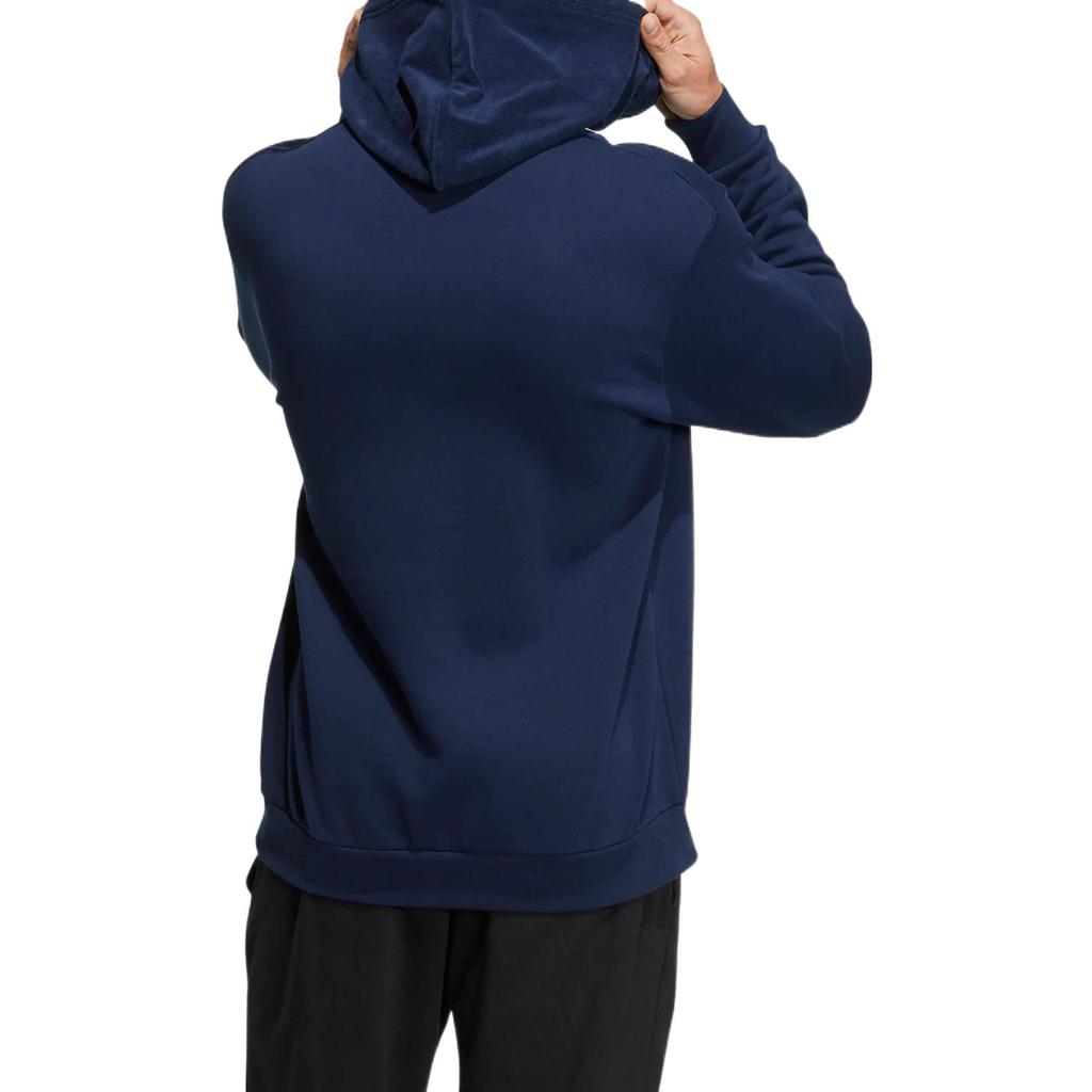 Adidas Neo UVbe Spliced Logo Print Sport Drawstring Hoodie Pullover Long Sleeve Sweatshirt Unisex Tops Blue HN4731