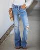 Mulheres Flare Jeans Mid Cintura Bell Jeans Stretch Slim Calças Jeans Comprimento