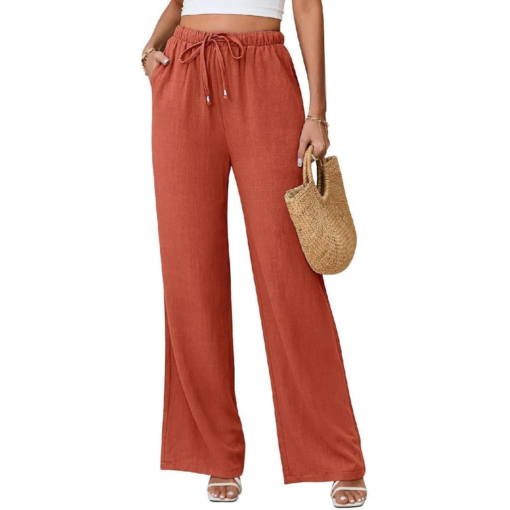 2026 New Bohemian Style High-Waisted Solid Color Wide-Leg Pants for Summer Beach Vacation Casual Wear
