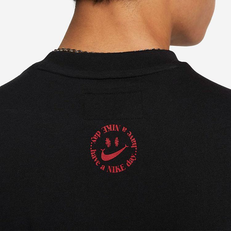 Nike Smile Floral Logo Print Round Neck Short Sleeve T-Shirt Men Tops Black DV0683-010