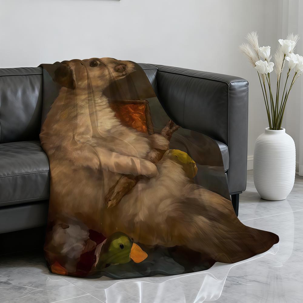 Funny Cute Puppy Eating Pizza Vintage Animal Blanket For Soft Throw Blanket for Picnic Bed Sofa Home Bedroom CozyWarmComfortable