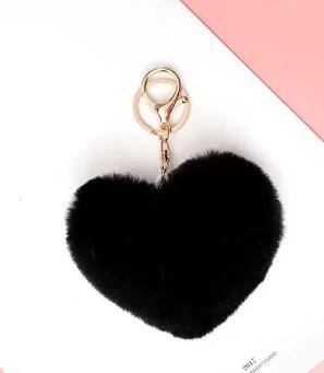 Plush Heart Shaped Keychain Faux Fur Soft Fluffy Bag Charm Accessory with Metal Clip for Keys and Purses