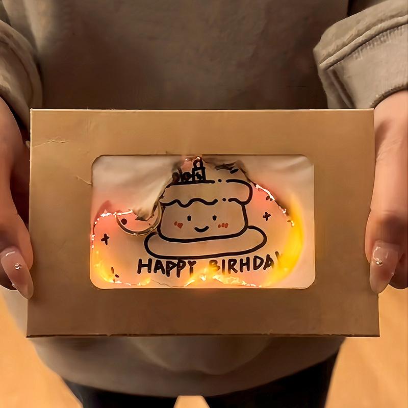 Flame Burning Greeting Card Diy Handmade Burning With Matches Happy Birthday Envelope Paper Material Wrapped Greeting Card Gift