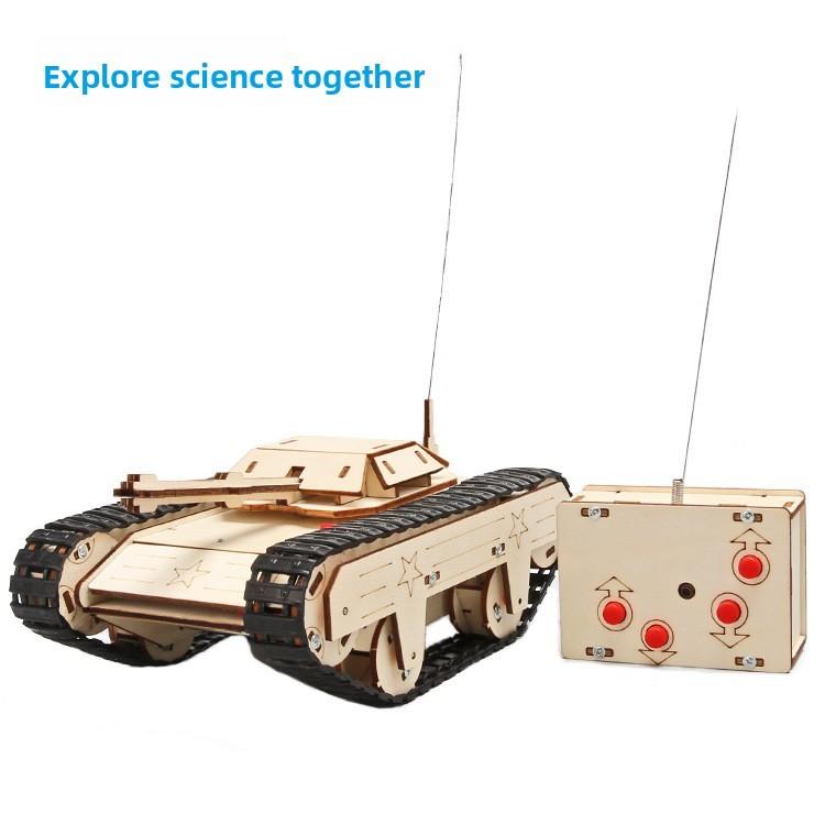 Wooden Diy Remote Control Tank Educational Toy For Kids Science Learning