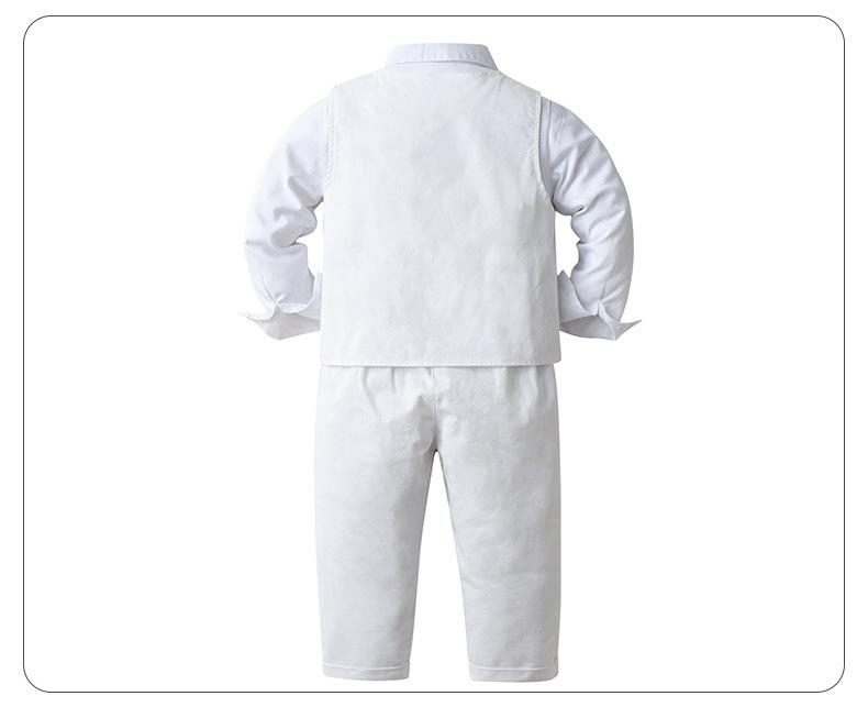 British Gentleman Christening Outfit: Boys' Long-Sleeve Three-Piece Set for Spring & Autumn