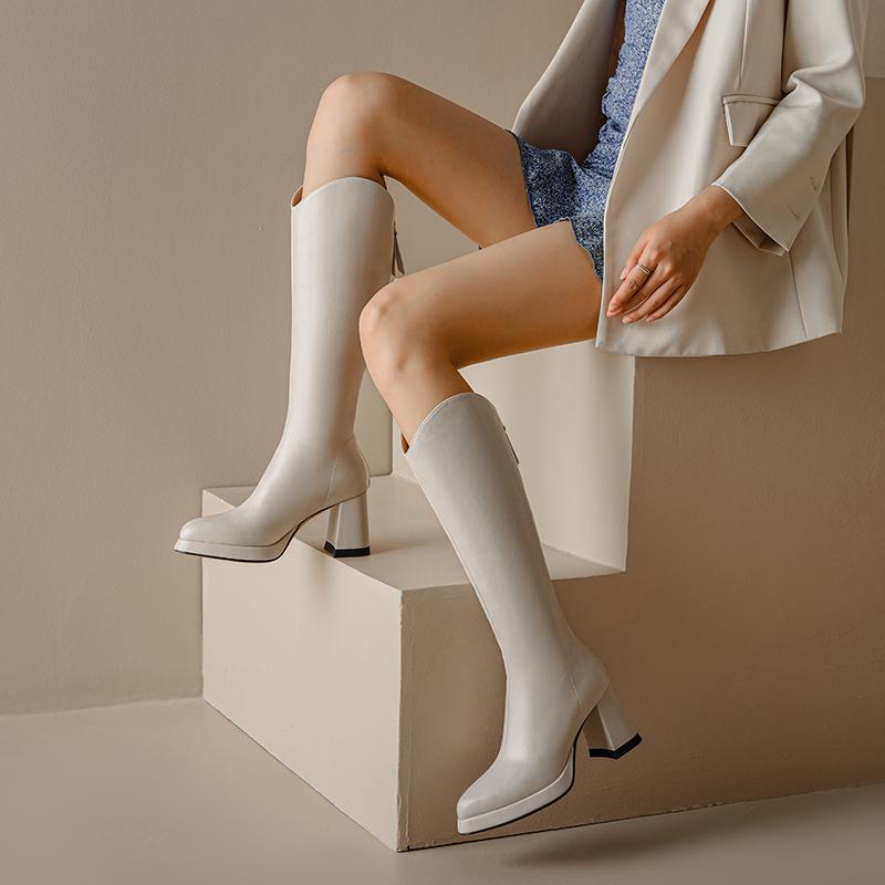 Fashion Night Club Platform Women Knee High Boots Sexy Thick High Heels Pointed Toe Shoes Modern Long Botas Para Mujer
