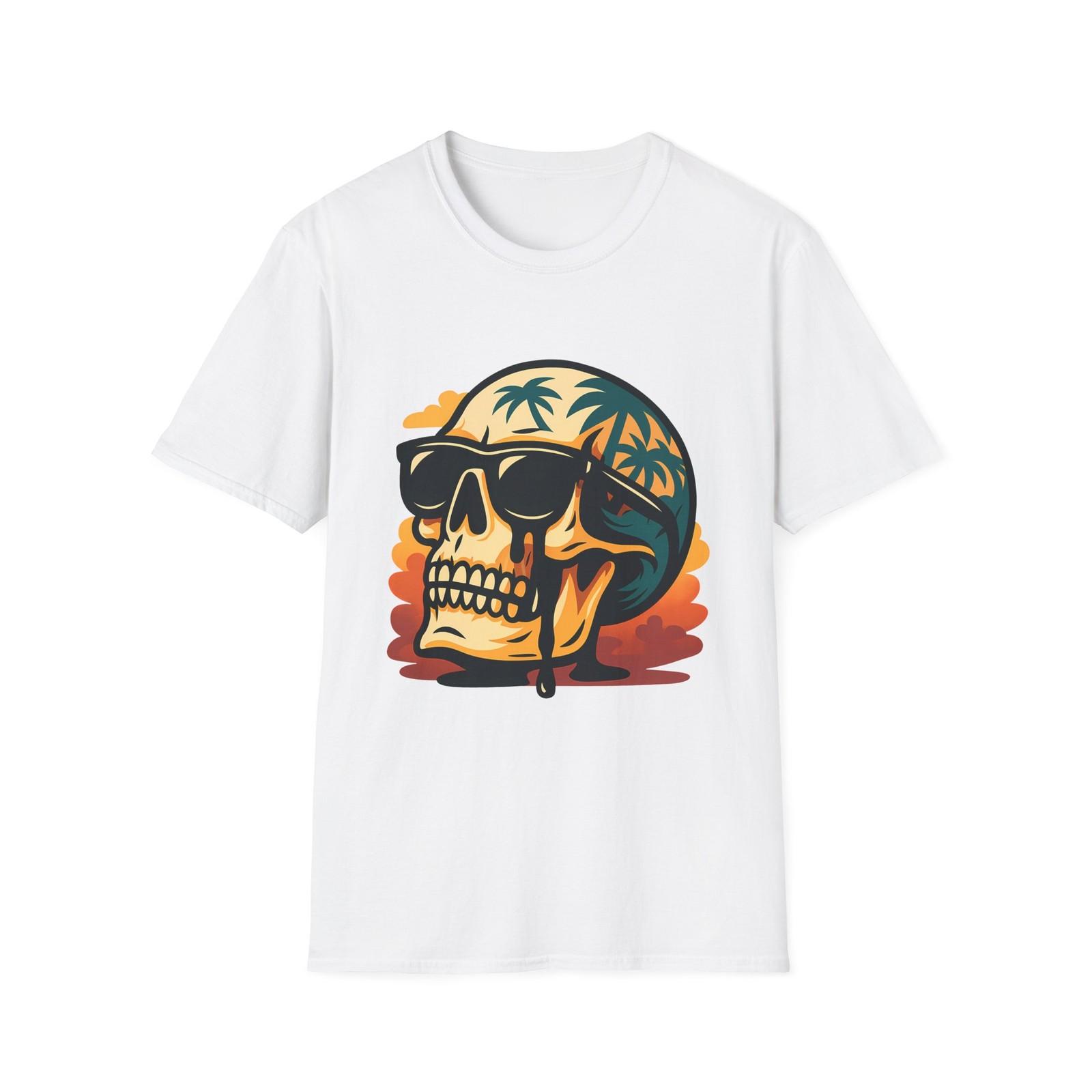 Unisex Softstyle T-Shirt Skull Sunglasses California Sunset Palm Trees Graffiti S