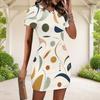 Women Plus Size Round Neck Short Sleeve Abstract Geometric Printed Fitted Mini Dress