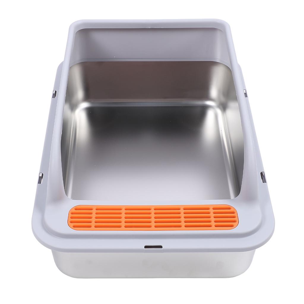 Cat Litter Box Stainless Steel Large Capacity Top Entry Anti Splashing Metal Litter Pan with Leakproof Mat for Pet