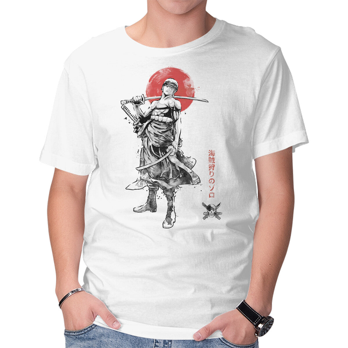 Unisex Crew Neck T-Shirt Pirate Hunter Sumi-e Graphic Short Sleeve Casual Tee XXL