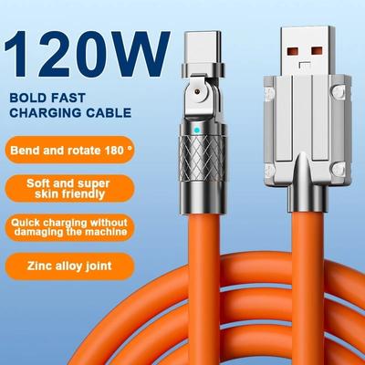 Typ-C-Datenleitung, 120 W, schnelles Laden, 6 A, 180 rotierende ultraschnelle Ladeleitung für Huawei Samsung, Millet Bold, verlängertes Silikon