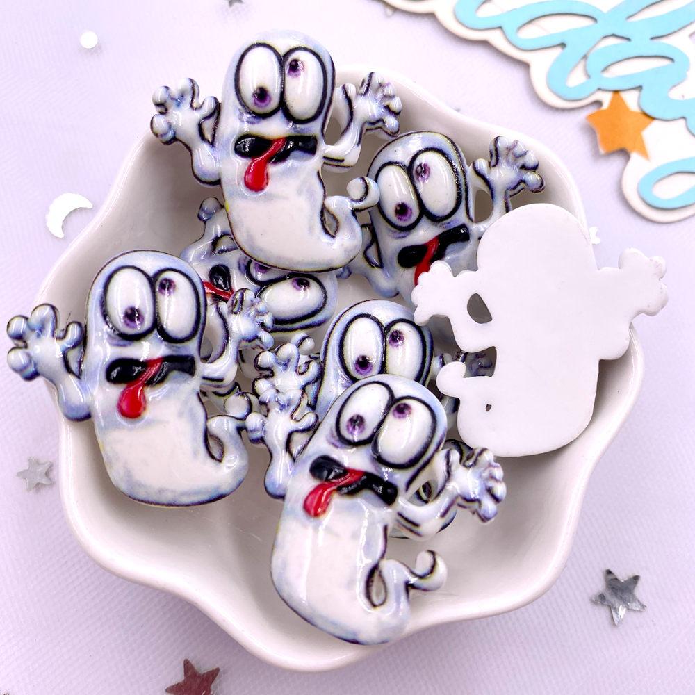 8Pcs Resin Colorful 3D Big Pumpkin Skull Head Ghosts House Witch Figurines Flat back Stone Decor DIY Halloween Scrapbooks Crafts