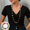 JMXD-European and American retro wax rope necklace colored ceramic round sweater chain long versatile dopamine beaded necklace versatile