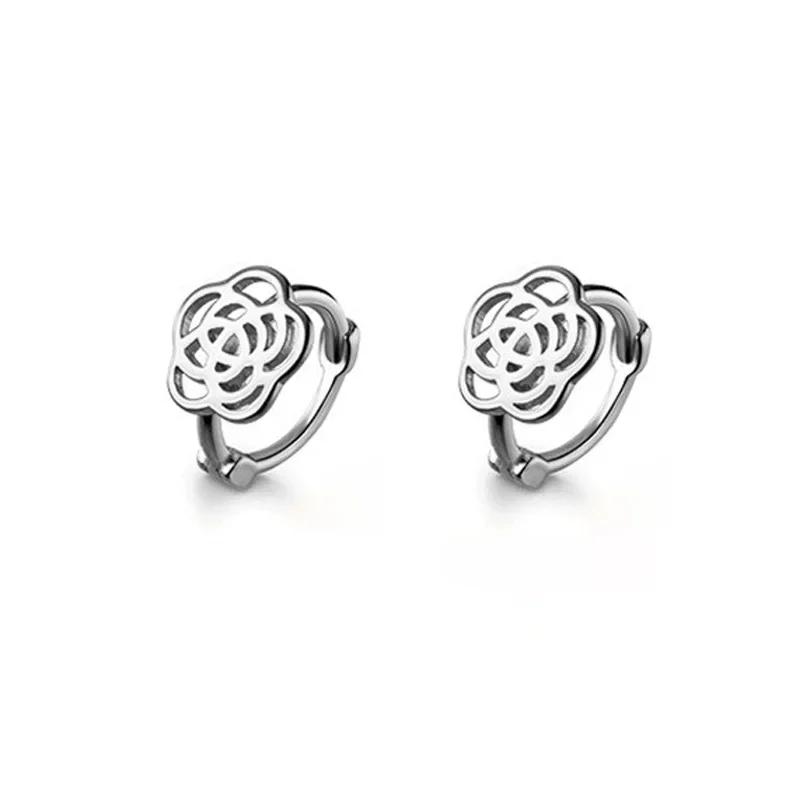 PONYKISS Silver Colorful Rose Cute Plant Stud Earring for Women Minimalist Fine Piercing Screw Bead Accessories