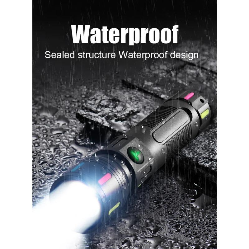 High Brightness Flashlight with Built-in Battery, Fluorescent Strip, Rechargeable Aluminum Alloy ABS Light, Waterproof Hiking Camping Light