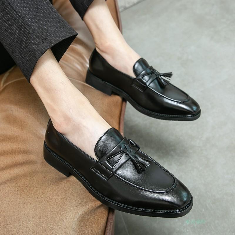 Inner heightening fringed shoes pointed leather shoes British low-top hairstylist