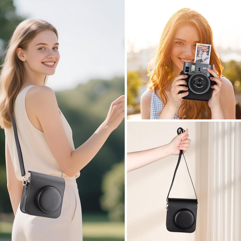 HIYQIN Fuji Instax Mini 41 Camera Case with Magnetic Photo Frame, Protective Cover, and Carrying Bag with Shoulder Strap - Black