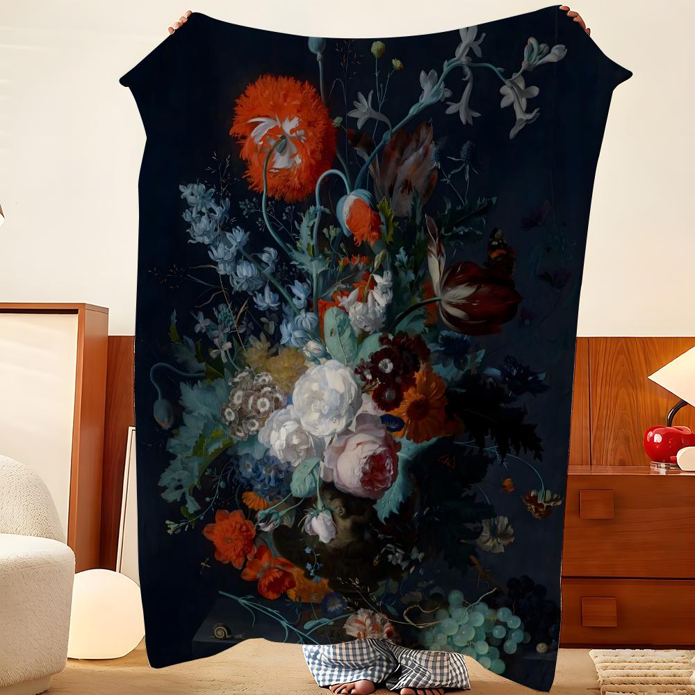 Artist J-Jan v-van H-Huysum Throw Flannel Throw Blanket, Lightweight Cozy, Durable Washable cute Cool