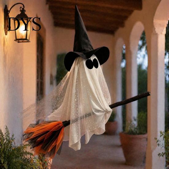 Venkovní dekorace duchů na zahradu Halloweenská čarodějnice Závěsná ozdoba na koště Strašidelný klobouk Plovoucí party rekvizity Přívěsky Vnitřní dekorace strašidelného domu