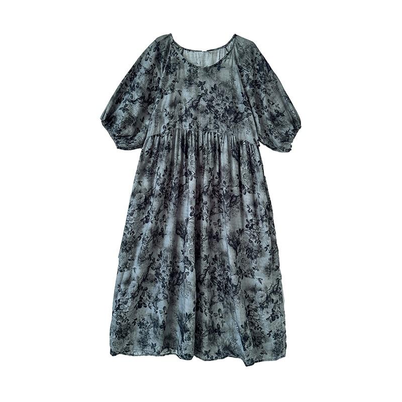 Krátký rukáv Plus size Bavlněné vintage květinové nové šaty pro ženy ležérní volné dlouhé letní šaty