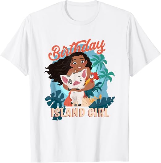 Disney Moana Birthday Island Girl Moana Pua Hei Hei Big Logo T-Shirt 140