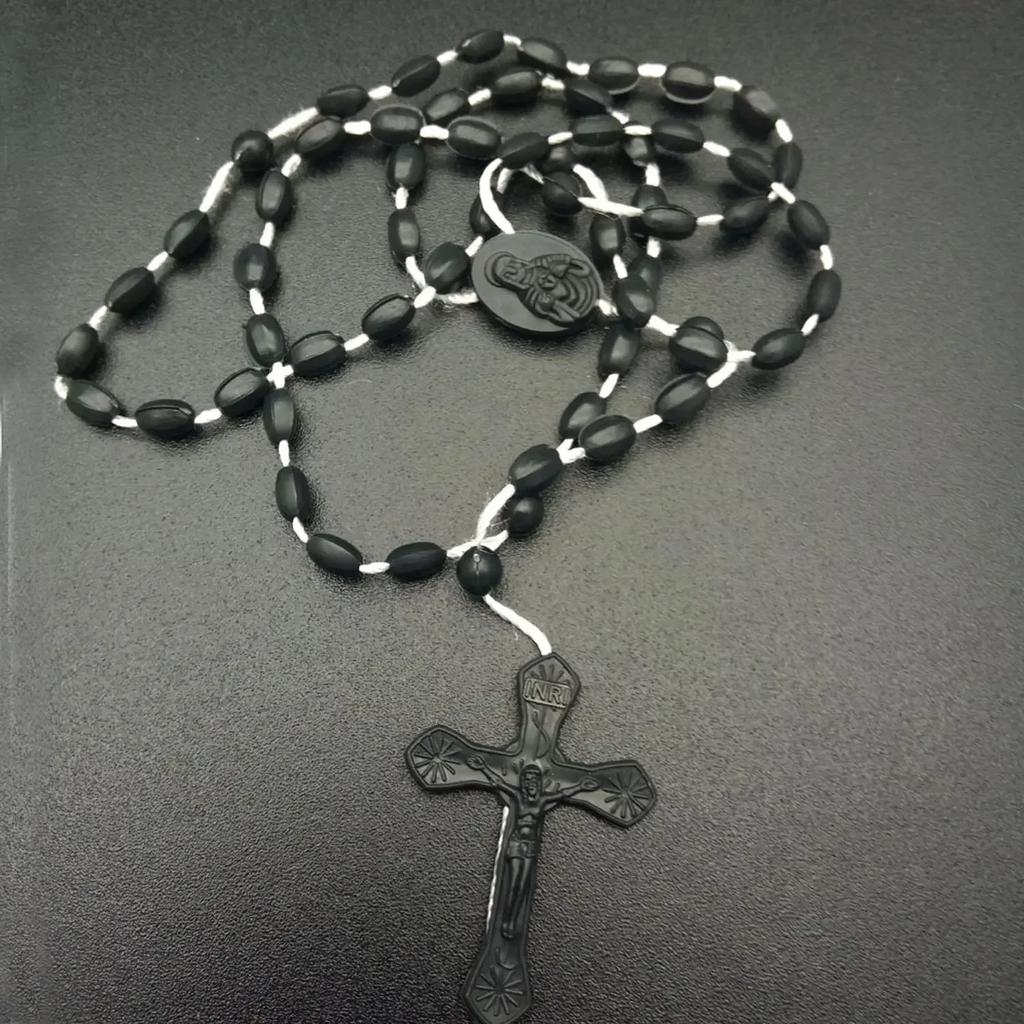 Fashion Vintage Cross Necklace Rosary Beads Chain Jesus Crucifix Virgin Mary Pendant Chain Jewelry Necklace
