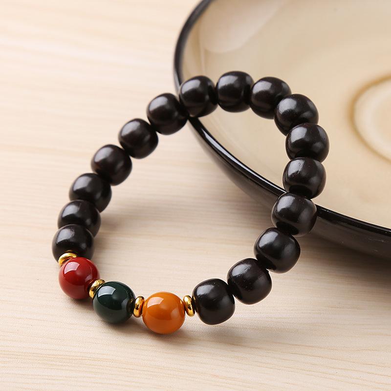 108 Buddha Beads Bracelet in Black Walnut, Red Sandalwood, Black Rosewood and Black Orchid Wood, Chinese Knot Style.