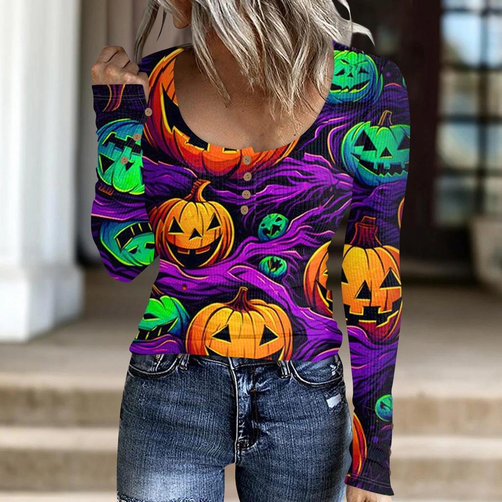 Women's Fashion Button Casual Halloween Knit Pullover Sweater