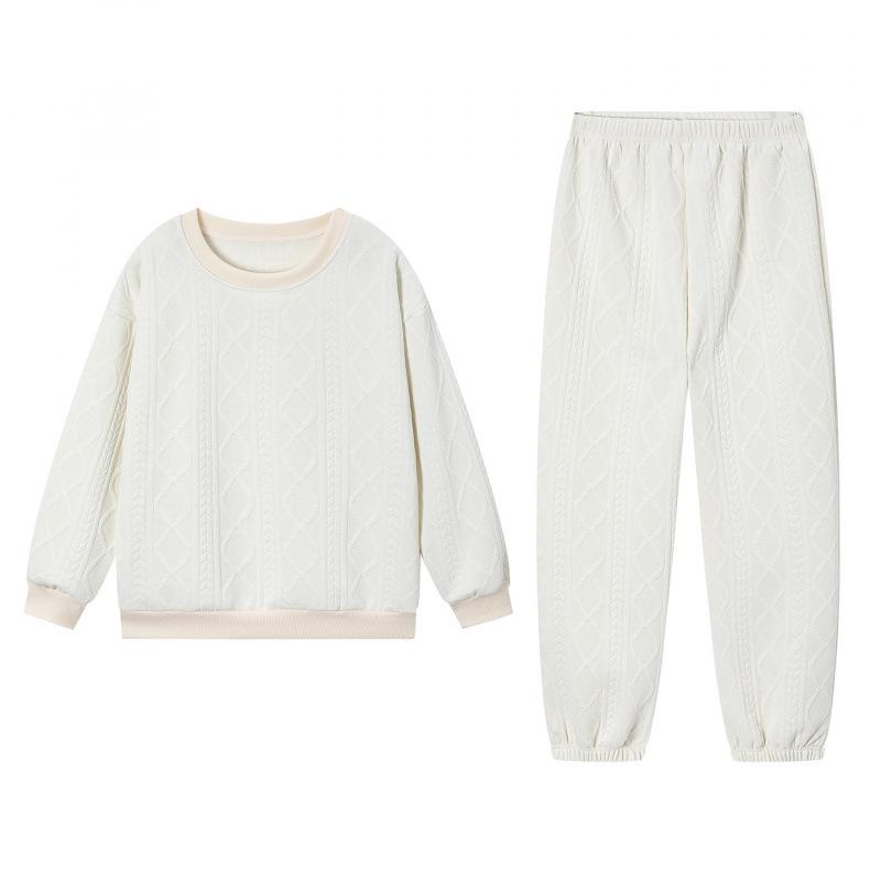 2025 Autumn/Winter Women's Cable Knit Patchwork Two-Piece Set – Long Sleeve Round Neck Top & Joggers